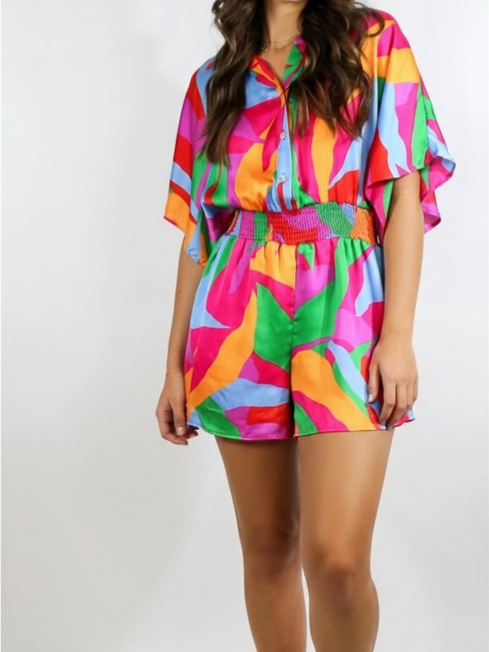 Adrienne Retro Vive NWOT Abstract Button-Up Romper